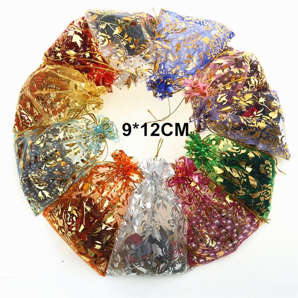 

25pcs rose candy bags jewelry packaging drawable organza bags gift pouches packing christmas wedding decoration 9x12
