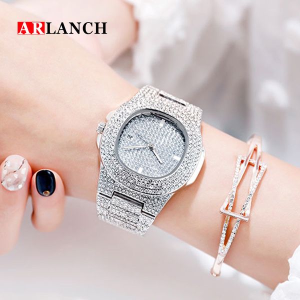 

2020 silver watches for women luxury diamond design brand ladies steel waterproof wristwatch for bracelet clock, Slivery;brown