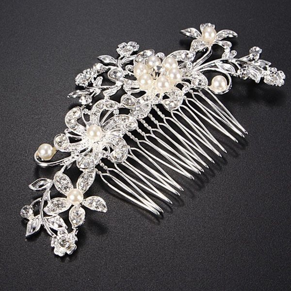 

gift accessories artificial pearl festival comb headdress flowers hairdressing wedding rhinestone hair clip, Golden;white