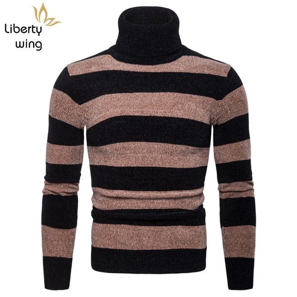 

men's sweaters winter casual for fashion striped men turtleneck slim fit knitted pullover sweater plus size, White;black