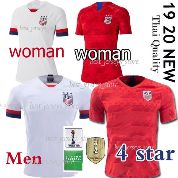 

4 star USA 2019 World cup America MORGAN Home away KRIEGER MEN+woman RAPINOE HEATH USA Soccer Jersey 2020 LLOYD Football Soccer Shirt