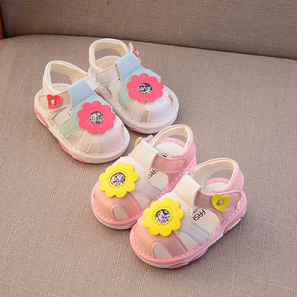 

summer baby girls anti-slip flower pu shoes soft soled sandals, Black;red