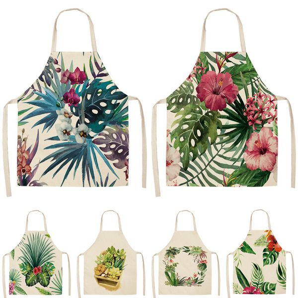 

Tropical Plants Cactus Kitchen Apron for Women Home Cooking Baking Coffee Shop Cotton Linen Cleaning Aprons 53*65cm