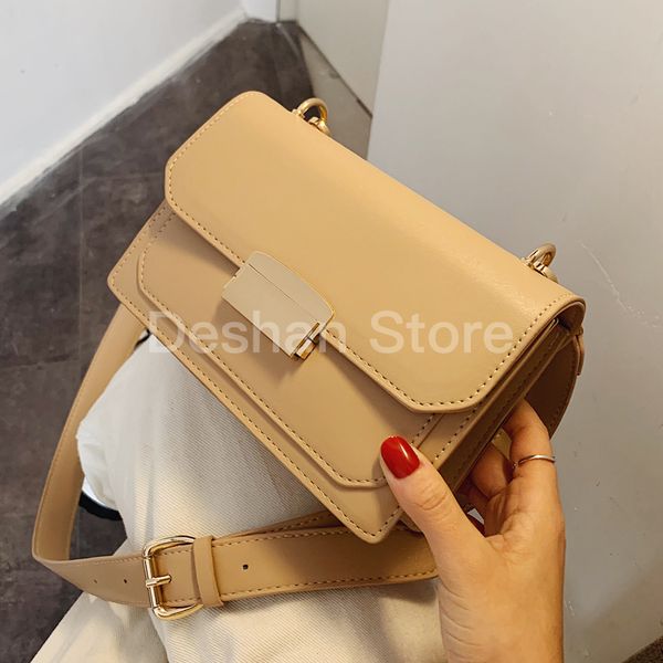 

solid color square crossbody bag 2020 fashion new pu leather women's handbag lock shoulder messenger bag
