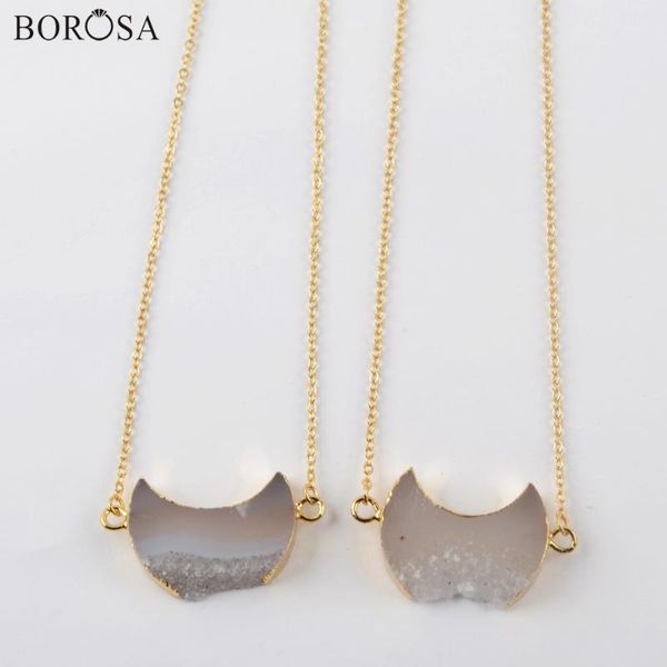 

borosa 1/5pcs natural agates pendant necklace for women fashion 18inch gold electroplated druzy quartz necklace jewelry g1964-n, Silver