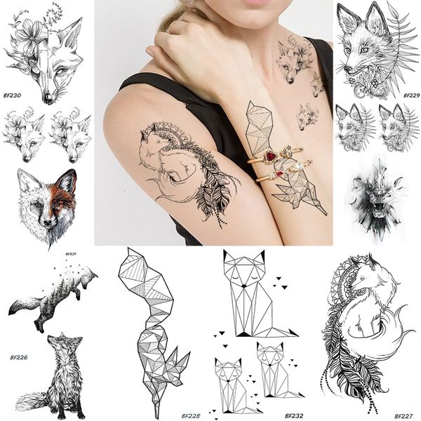 Acheter Animaux Géométriques Diy Usine De Renard Tatouage Temporaire Femmes Sexy Imperméable Jetable Noir Tatouages Body Art Peinture Tatouage