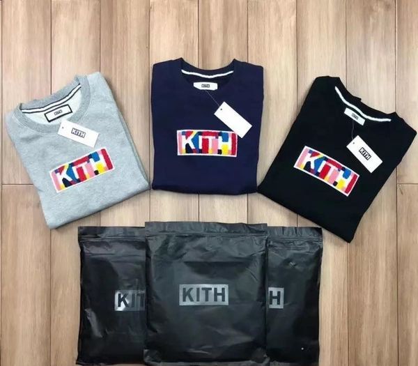 

18fw kith classic solid color crewneck box logo sweatshirt casual street couple cotton pullover sweater autumn winter hoodies jacket64, White;black