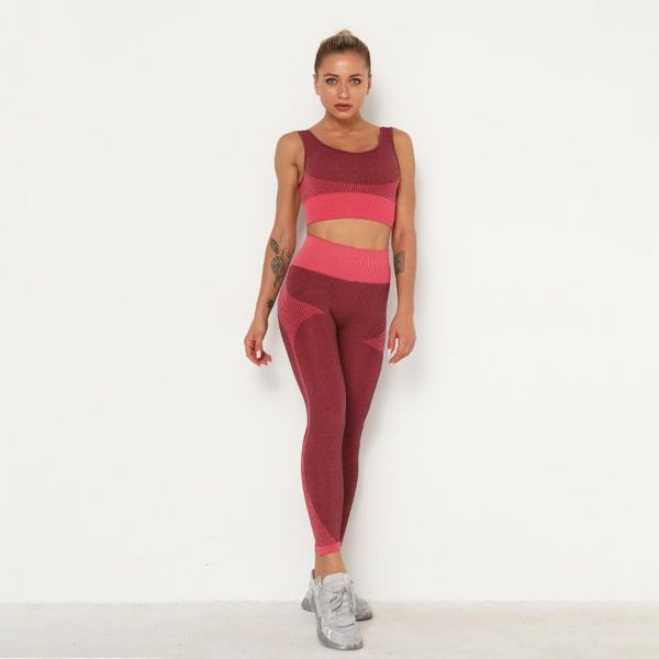 

yoga outfits -selling women's tight sports bra + slim pants seamless striped suit 2piece set running track and field sportswear, White;red