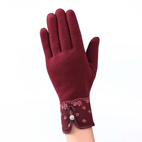 

women' gloves elegant touch screen gloves winter lace warm cashmere flower full finger mittens wrist guantes gift, Blue;gray