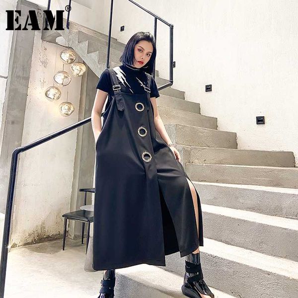

eam] women black hollow out vent split big size strapless dress new sleeveless loose fit fashion tide spring summer 2020 1t768, Black;gray
