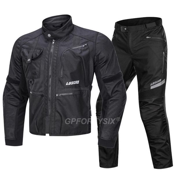 

lyschy summer mesh motorcycle jacket anti-fall reflective motocross jacket chaqueta motorbike riding pants ce protection