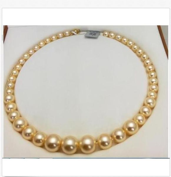 

huge 18"10-12mm natural south sea genuine gold round pearl necklace 14k, Silver
