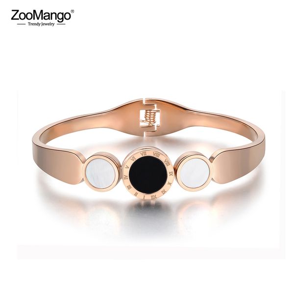 

zoomango титана стали римские цифры браслеты браслеты роскошные белый / черный оболочки обручальное браслет ювелирные изделия для женщин zb1, Black