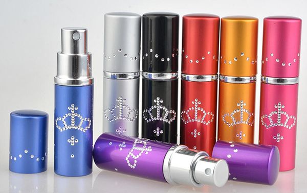 

5ml anodized aluminum crown spot glass perfume bottle portable lotion spray bottle sample trial empty bottle