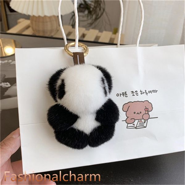 

8cm real genuine fur panda bear bag charm keychain pendant gift, Silver