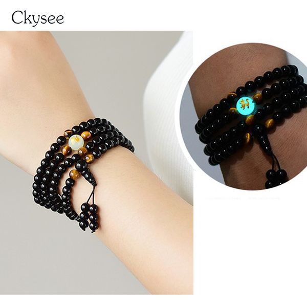 

ckysee dragon black buddha beads bangles & bracelets handmade jewelry ethnic glowing in the dark bracelet for women or men 2018