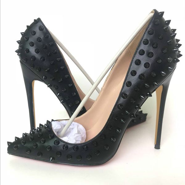 

Fashion Red Bottom High Heel Rivets Leather Womens Shallow Mouth Pumps