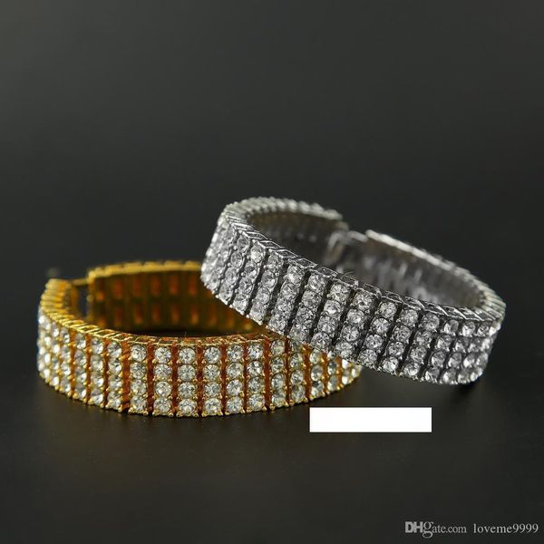 

hip hop 4 four row pharaoh bracelet rhinestones bangle bling imitation diamond chains link wristbands men women gift jewelry, Golden;silver