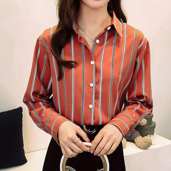 

stripe women chiffon blouse fashion print turn-down collar office shirts casual long sleeve blouse blusas mulher elegantes, White