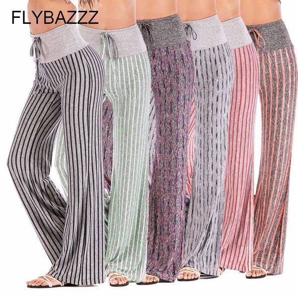 

women stripe print yoga pants loose wide leg full pants high waist running workout trousers flared slim yoga plus size, White;red