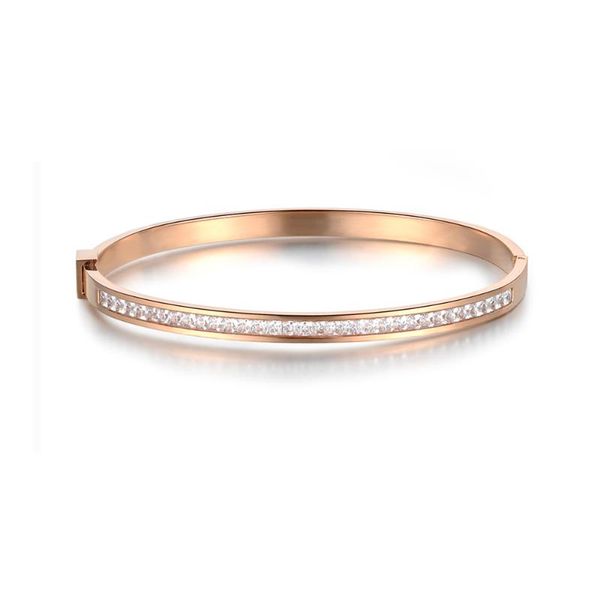 

classic titanium steel rose gold color bracelets bangles cubic zirconia wedding bangle jewelry for women b18047, Black