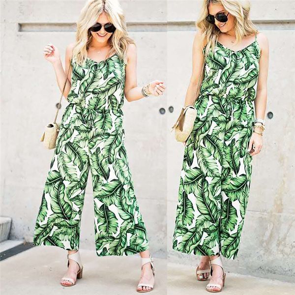 

casaul womens designer jumpsuit adjustable spaghetti strap printing loose capris rompers women summer clothing, Black;white