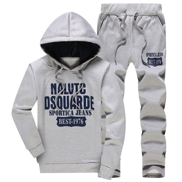 

brand men clothing set sportswear 2019 autumn hoodies sweatshirts sporting sets men's tracksuits mens jacket+pants 2pcs, Gray