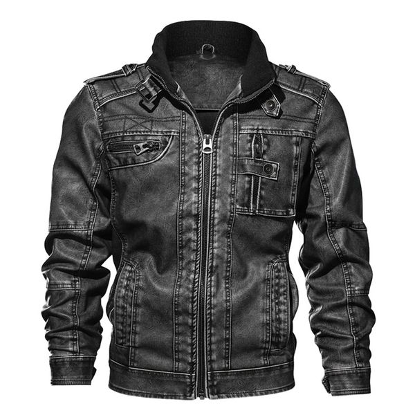

2019 male coats brand clothing 7xl men's pu jacket leather coat autumn slim fit faux leather motorcycle jackets, Black