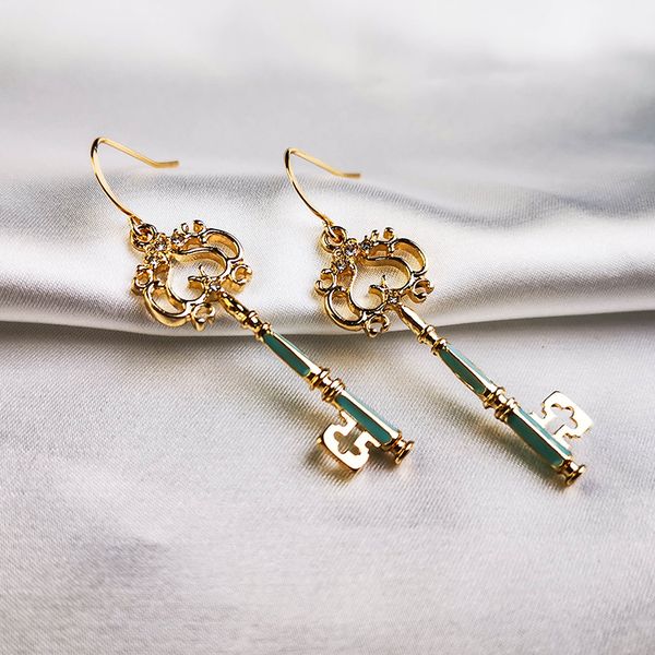 

cute fashion gold color enamel hollow key drop earring for women handmade date gift jewelry, Silver