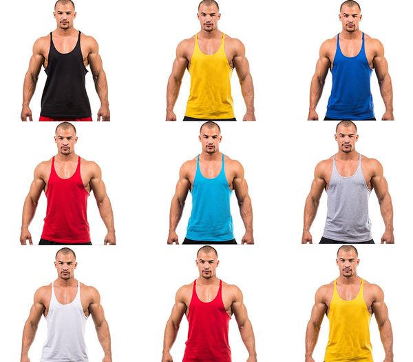 

одежда new men vest хлопок стрингер бодибилдинг оборудование фитнес-центр tank top solid singlet y назад спорт 7 цветов, White;black