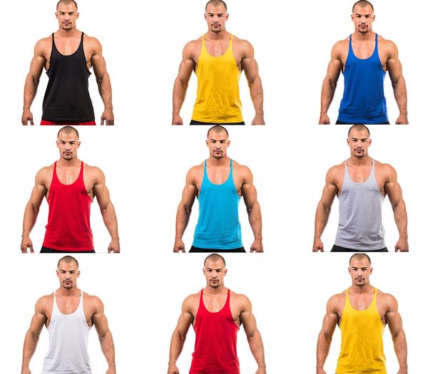 Novo colete masculino de algodão, equipamento de musculação, fitness, academia, regata sólida, costas em y, roupas esportivas, 7 cores