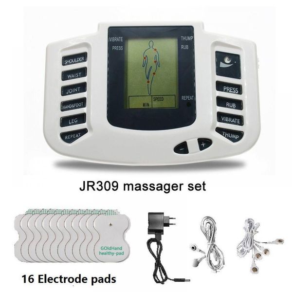 

jr309 health care electrical muscle stimulator massageador tens acupuncture therapy machine slimming body massager 16pcs pads