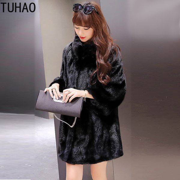 

tuhao vintage fur coat 2018 winter warm long-sleeved elegant office lady women's fluffy faux fur winter coat women jacket, Black