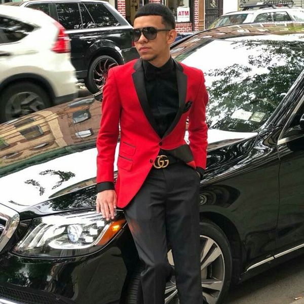 

custom made prom men suits for wedding red jacket black pants two pieces slim fit costume homme terno masculino man blazer groom tuxedo, Black;gray