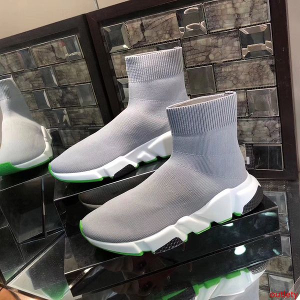 

sock shoes speed trainer grey color green sole designers sneakers speed trainer sock race shoes men and women luxury shoe whoesale