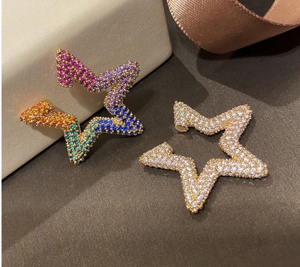 

single colorful pentagram ear bone clip geometric earrings star rainbow star earrings, Silver