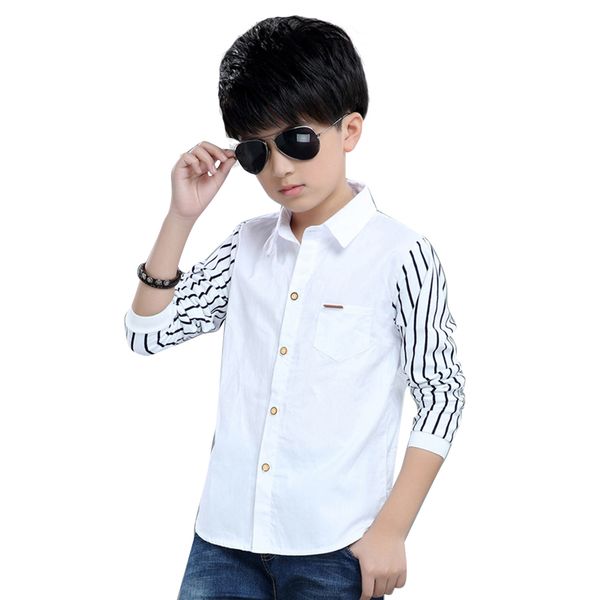

children boys shirts striped sleeve kids shirts clothing long sleeve patchwork kids boys clothes 6 8 10 12 13 14 year, White;black