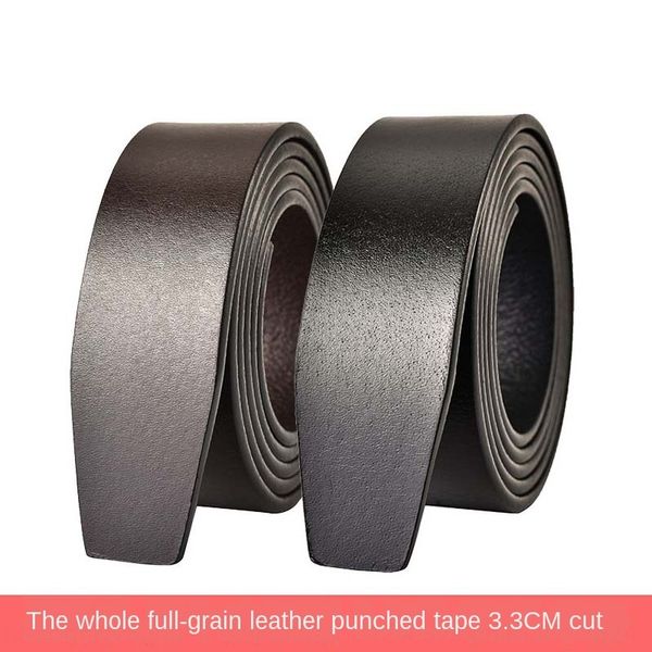 

3.3 layer cowhide men's buckle without buckle punching real strip punching belt headless men's belt, Black;brown