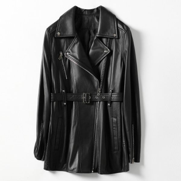 

2020 women spring genuine real sheep leather jacket h21, Black