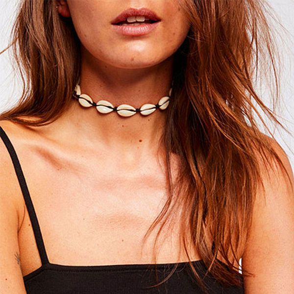 

new fashion black rope chain natural seashell choker necklace collar necklace shell choker necklace for summer beach gift, Silver