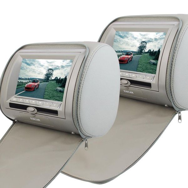 

2 pcs pair of headrest 7'' car pillow monitor dvd player dual twin screen usb sd ir fm transmitter 32 bit games--gray grey color