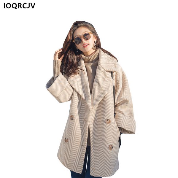 

winter co'a't blended woolen stripe large lapel casual outerwear women's double-breasted long sleeve female jacket ioqrcjv f2, Black