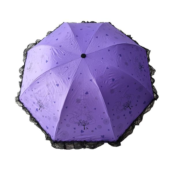 

симпатичные вышивки кружева края дождя вс зонтик для женщин портативный сложенные уф umbrella женский черный покрытие зонт 8 ребра