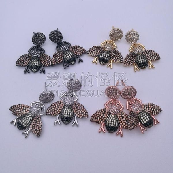 

women's cz micro pave bee shape drop earring for women jewelry design, Golden