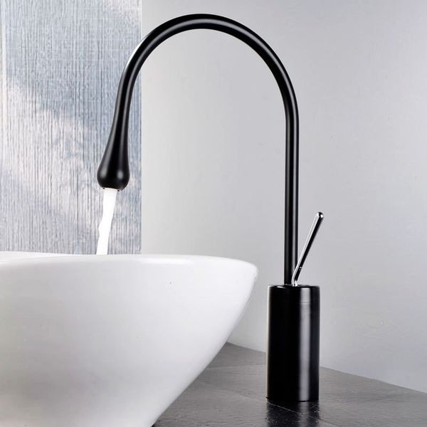 

Drop-shaped Faucet Bathroom Hot And Cold Washbasin Water Mixer Deck Mounted Single Holder Single Hole Matt Black & Chrome Brass