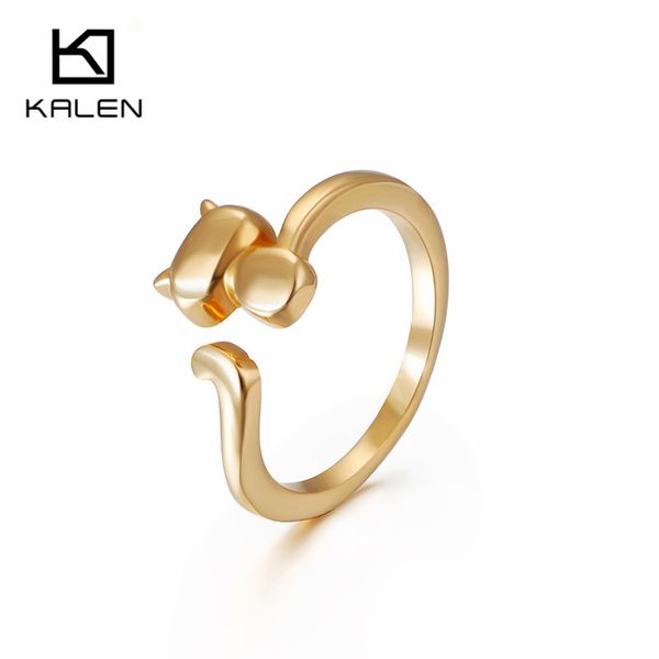 

india gold stainless steel cat rings for women size 6-9 naughty animal cat charm open cuff ring girls friends jewelry gift, Slivery;golden