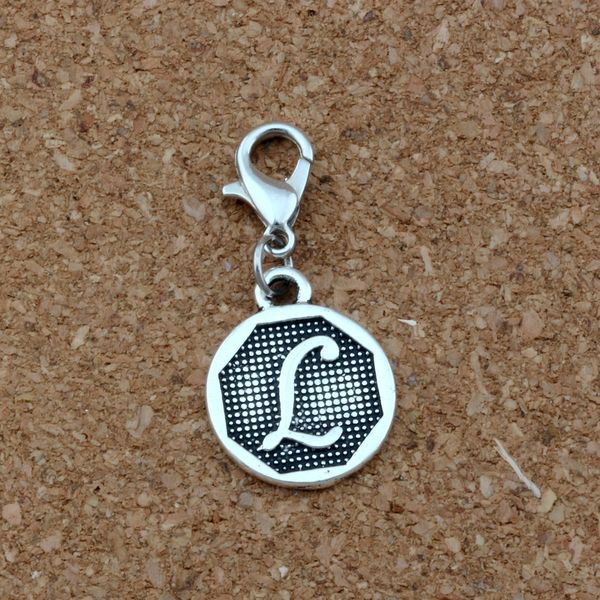 

Initial Alphabet Disc " L " alloy Charms with Lobster clasp Fit Charm Bracelet DIY Jewelry Antique silver 14.8x32.5mm 50Pcs/lots A-396b