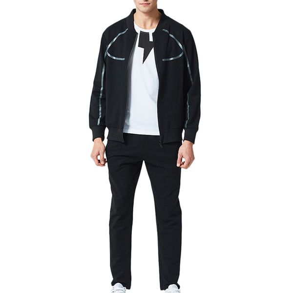 

autumn fashion men's solid color casual sports cardigan suit windproof long-sleeved trousers zipper baseball collar suit#lr3, Gray
