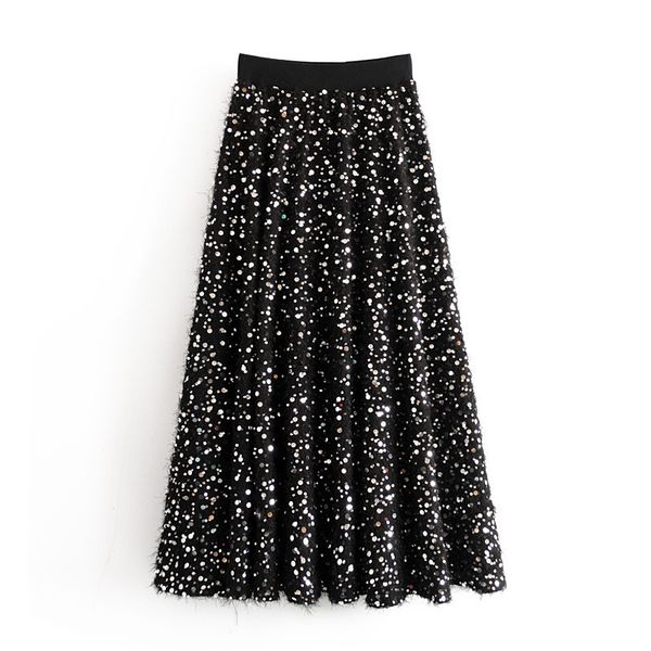 

wf70-1531 европейская и американская мода жемчужная полу-юбка, Black