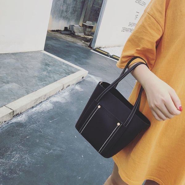 

2020 new small bag korean bucket bag korean shoulder handbag zipper shoulder bags solid bucket fashion women
